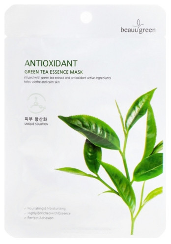 Успокаивающая тканевая маска c экстрактом зеленого чая Beauugreen Premium Green Tea Essence Mask, 10 шт