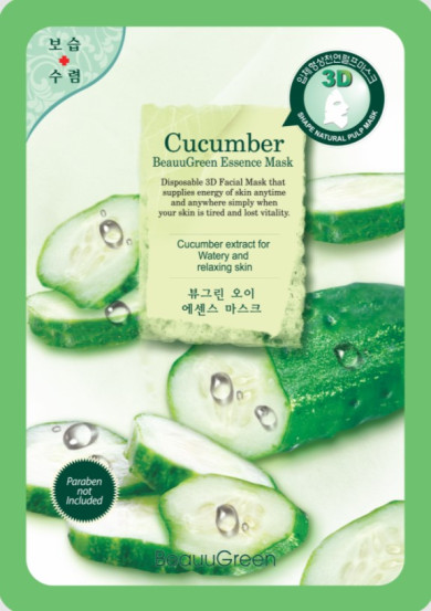 Освежающая 3D тканевая маска для лица с экстрактом огурца Beauugreen 3D Cucumber Essence Mask, 10 шт